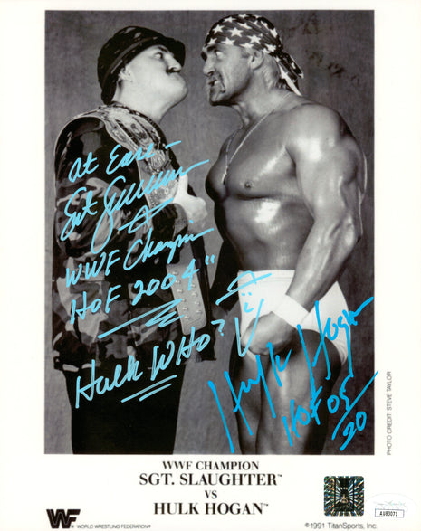 Hulk Hogan & Sgt Slaughter dual signed 8x10 Photo (w/ JSA & Beach Shop)