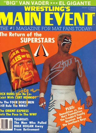 Hulk Hogan & Sting dual signed Wrestling's Main Event Magazine January 1991