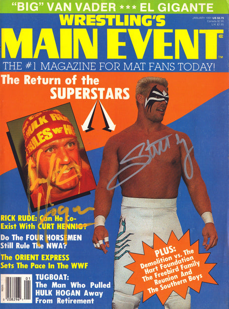 Hulk Hogan & Sting dual signed Wrestling's Main Event Magazine January 1991