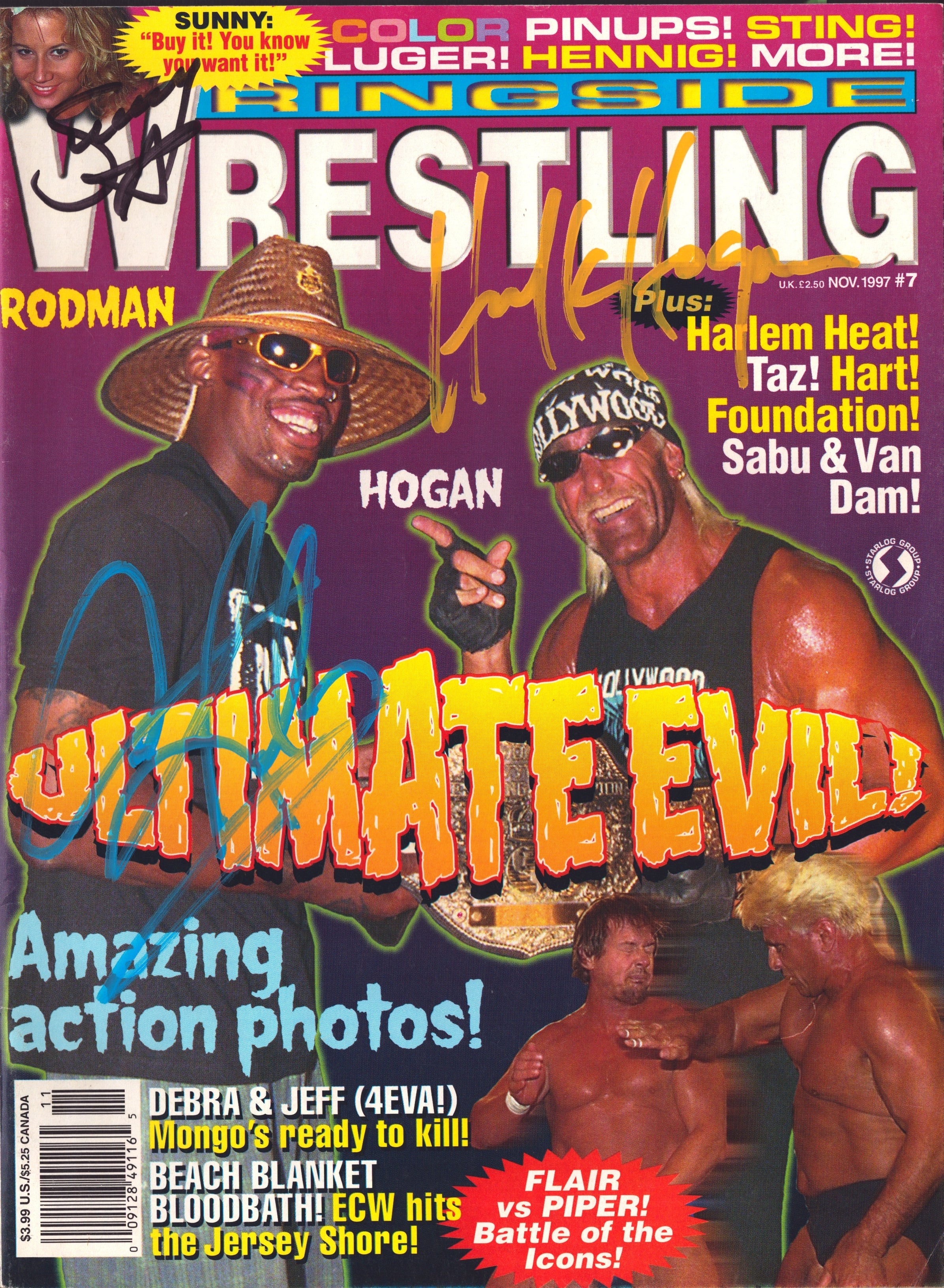 Rodman Magazines Hulk Hogan, Dennis Rodman & Sunny triple signed Ringside Wrestling Mag ...