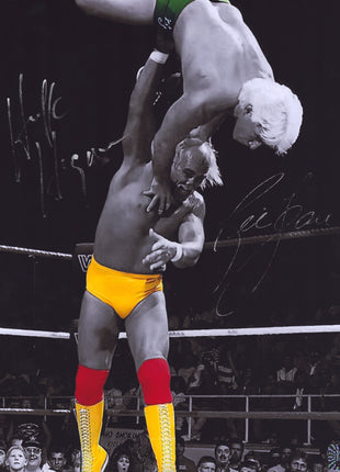 Hulk Hogan & Ric Flair dual signed Metallic 11x14 Photo (w/ Beach Shop COA)