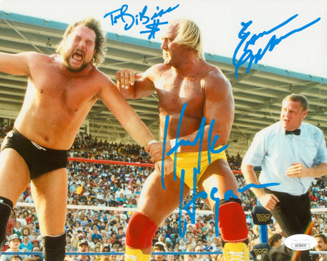 Hulk Hogan, Ted DiBiase, & Earl Hebner triple signed 8x10 Photo (w/ JSA)