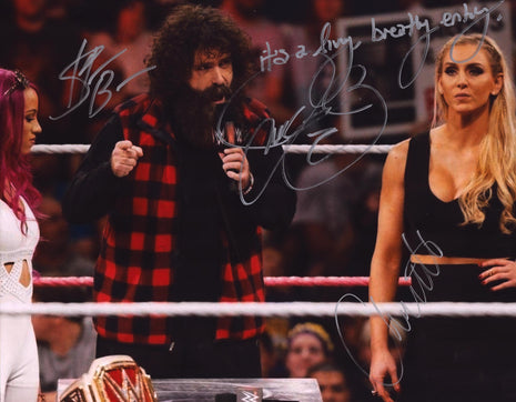 Sasha Banks, Mick Foley & Charlotte triple signed 11x14 Photo
