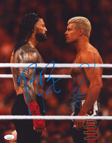 Roman Reigns & Cody Rhodes dual signed Metallic 11x14 Photo (w/ JSA)