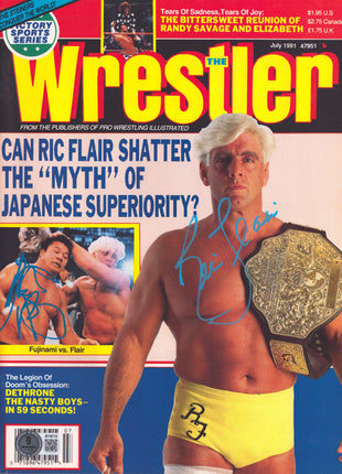Ric Flair & Tatsumi Fujinami dual signed The Wrestler Magazine July 1991