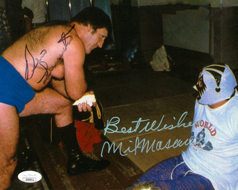Bruno Sammartino & Mil Mascaras dual signed 8x10 Photo (w/ JSA)