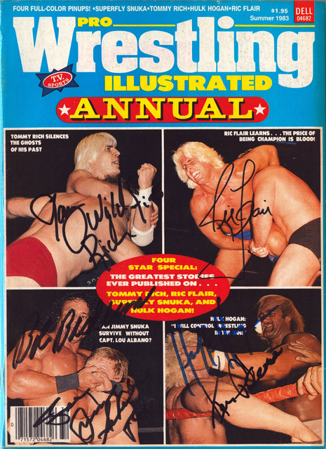 Hulk Hogan, Ric Flair, Jimmy Snuka, Ken Patera, Tommy Rich, Bob Backlund multi-signed Pro Wrestling Illustrated Summer 1983
