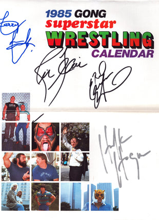 Terry Funk, Ric Flair, Animal & Hulk Hogan multi-signed 1985 Gong Wrestling Calendar