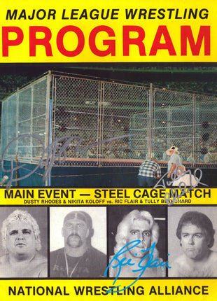 Ric Flair, Tully Blanchard & Dusty Rhodes triple signed Major League Wrestling Program (w/ Beckett)