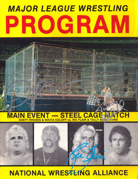 Ric Flair, Tully Blanchard & Dusty Rhodes triple signed Major League Wrestling Program (w/ Beckett)