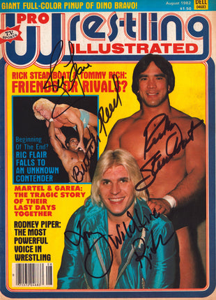 Ric Flair, Butch Reed, Ricky Steamboat & Tommy Rich multi-signed Pro Wrestling Illustrated August 1982