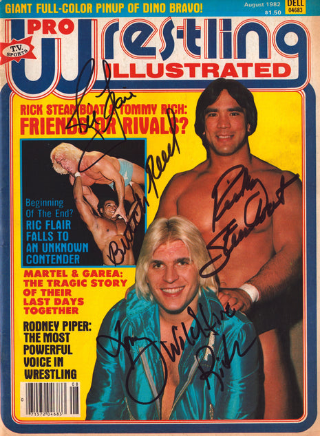 Ric Flair, Butch Reed, Ricky Steamboat & Tommy Rich multi-signed Pro Wrestling Illustrated August 1982