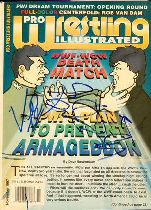 Vincw McMahon & Eric Bischoff dual signed Pro Wrestling Illustrated Magazine Page (w/ JSA)