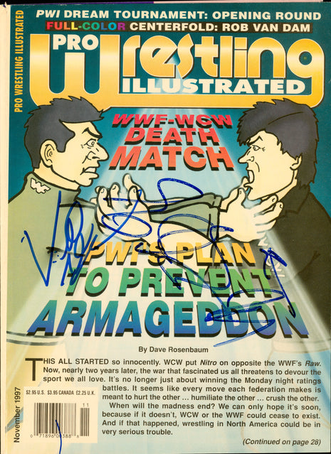Vincw McMahon & Eric Bischoff dual signed Pro Wrestling Illustrated Magazine Page (w/ JSA)