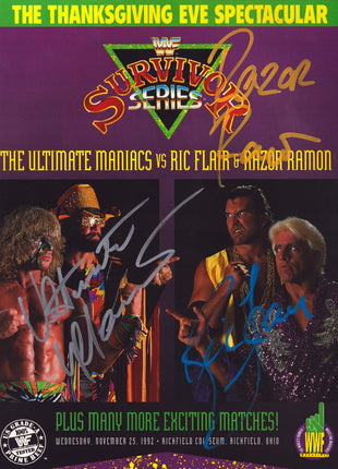 Ultimate Warrior, Ric Flair & Razor Ramon triple signed WWF Survivor Series 1992 Program