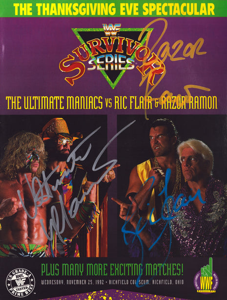 Ultimate Warrior, Ric Flair & Razor Ramon triple signed WWF Survivor Series 1992 Program