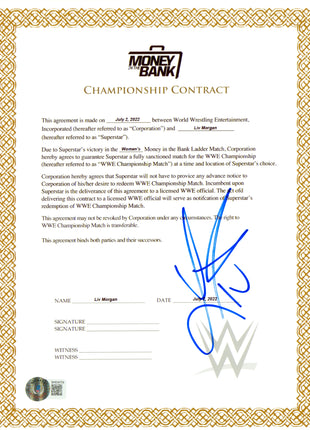Liv Morgan signed MITB Contract 8x10 Photo (w/ Beckett)