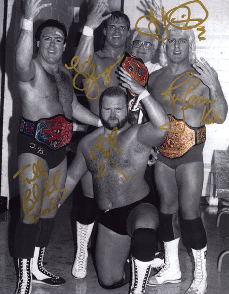 Lex Luger, Ric Flair, Arn Anderson, Tully Blanchard & JJ Dillon multi-signed 11x14 Photo