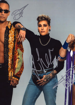 Damian Priest, Rhea Ripley & Matt Riddle triple signed 11x14 Photo