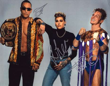 Damian Priest, Rhea Ripley & Matt Riddle triple signed 11x14 Photo