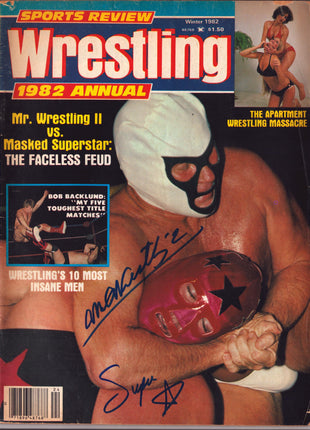 Mr Wrestling & Masked Superstar dual signed Sports Review Wrestling Annual Magazine Winter 1982