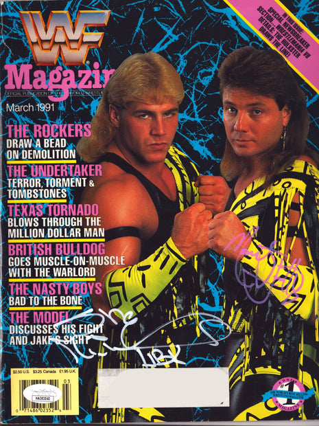 Shawn Michaels & Marty Jannetty signed WWF Magazine March 1991 (w/ JSA)