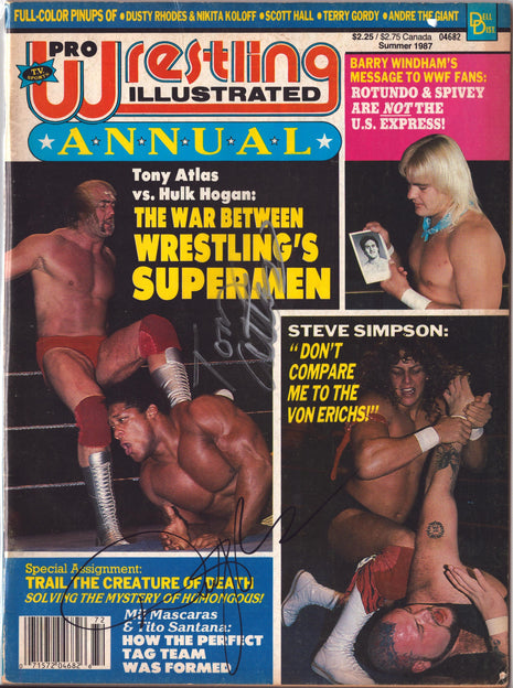 Dusty Rhodes & Tony Atlas dual signed Pro Wrestling Illustrated Magazine Summer 1987