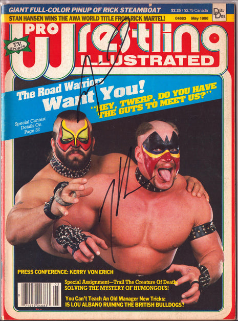 Hawk & Animal dual signed Pro Wrestling Illustrated Magazine May 1986