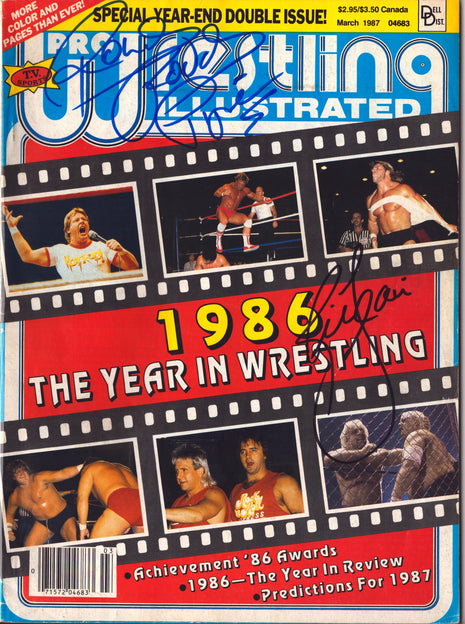 Rowdy Roddy Piper & Ric Flair dual signed Pro Wrestling Illustrated Magazine March 1987