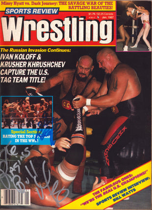 Manny Fernandez & Ivan Koloff dual signed Sports Review Wrestling Magazine January 1987