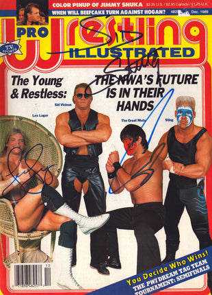 Sting, Great Muta, Lex Luger & Sid multi-signed Pro Wrestling Illustrated Magazine December 1989
