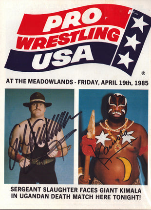 Sgt Slaughter & Kamala dual signed Pro Wrestling USA Program April 19 1985