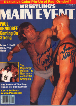 Lou Albano & Ivan Koloff dual signed Wrestling Main Event Magazine May 1983