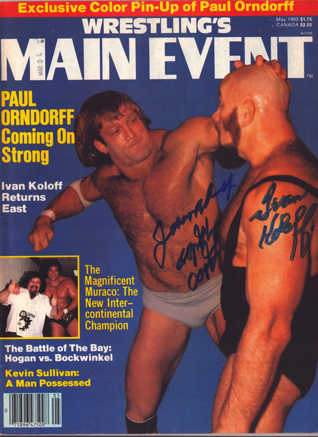 Lou Albano & Ivan Koloff dual signed Wrestling Main Event Magazine May 1983
