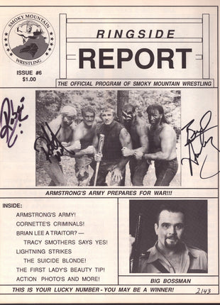 Ricky Morton, Robert Gibson & Brad Armstrong triple signed Ringside Report Program #5