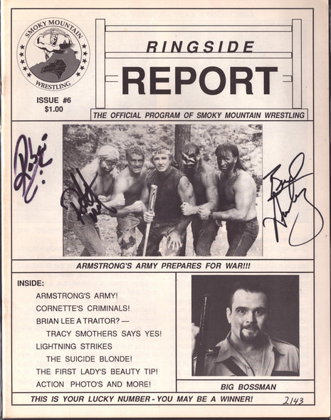 Ricky Morton, Robert Gibson & Brad Armstrong triple signed Ringside Report Program #5