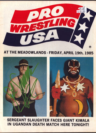 Sgt Slaughter signed Pro Wrestling USA Program April 19 1985 *GREEN PAINT*