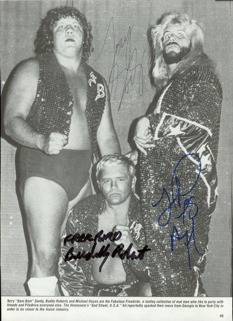 Terry Gordy, Michael Hayes & Buddy Roberts triple signed Magazine Page