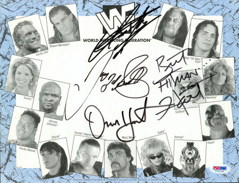 Owen Hart, Davey Boy Smith, Undertaker & Bret Hart multi-signed WWF Placemat (w/ PSA)