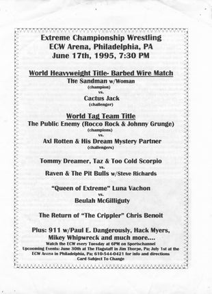 Multi-signed ECW Barbed Wire, Hoodies & Chokeslams 6/17/95 Event Program