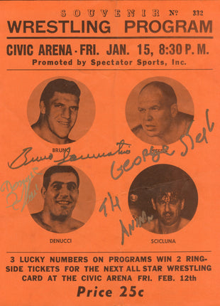 Bruno Sammartino, George Steele & Domenic DeNucci triple signed Wrestling Program No. 332