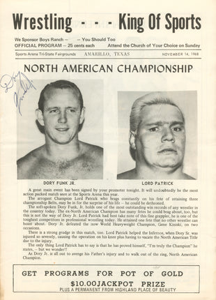 Dory Funk Jr signed Amarillo Texas Event Program (November 14, 1968)