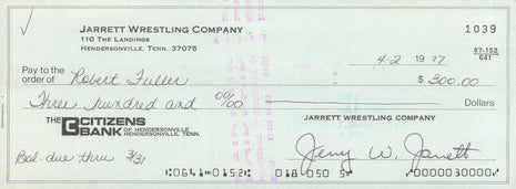 Jerry Jarrett & Robert Fuller dual signed Bank Check