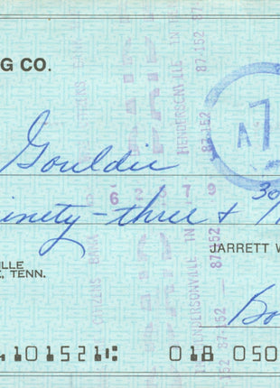 Bob Wright & Archie Gouldie dual signed Bank Check