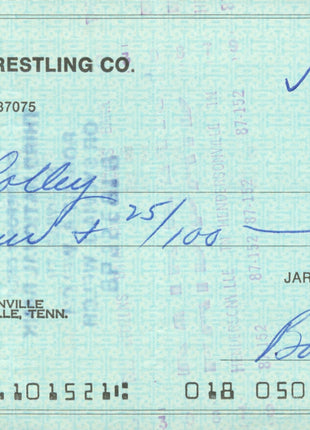 Randy Colley (Moondog Rex) & Bob Wright dual signed Bank Check