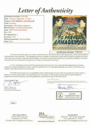 Vince McMahon & Eric Bischoff dual signed Pro Wrestling Illustrated Magazine Page (w/ JSA)