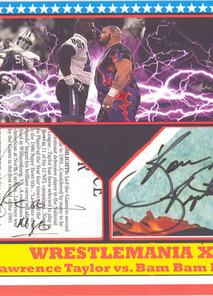 Lawrence Taylor & Bam Bam Bigelow dual signed Jumbo Thick Custom 8x10 Card
