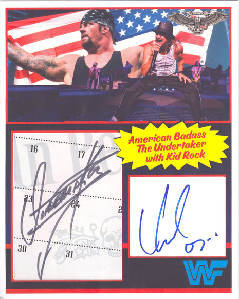 Undertaker & Kid Rock dual signed Jumbo Custom Thick 8x10 Card