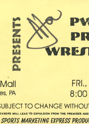 Afa signed Ripped PWX Wrestling Ticket Stub