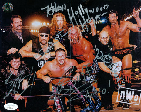 Hulk Hogan, Kevin Nash, Buff Bagwell, Konnan, Eric Bischoff multi-signed 8x10 Photo (w/ JSA)
